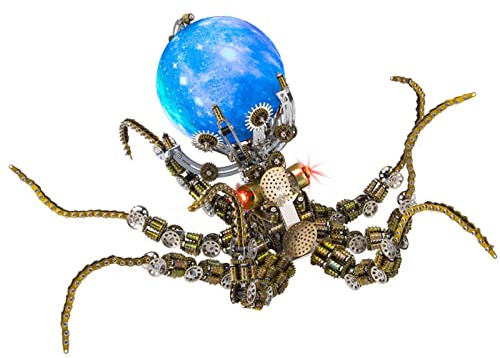 Metalkitor 3D Metal Puzzle Model Kit - Mechanical Octopus Bracket Jigsaw Puzzle with 2400 PCS - Perfect DIY Gift for Adults - Retro Steampunk Style (with Colorful Lights)