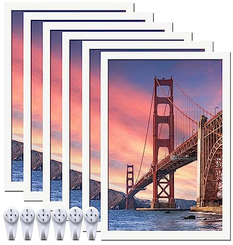 ijuerybai 6 Sets 20,3 x 30,5 cm Bilderrahmen, Rahmen für 20,3 x 30,5 cm Leinwand Collage Foto Poster Zertifikat Wand Galerie, hochtransparent, horizontal, vertikal, weiß, 20,3 x 30,5 cm