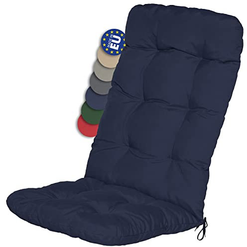 Beautissu 6er Set Hochlehner Auflagen 120x50x8cm - Sitzpolster Set für Gartenstühle Outdoor Stuhlkissen hoch – Gartenstuhlauflage für Hochlehner in Dunkelblau - Flair HL