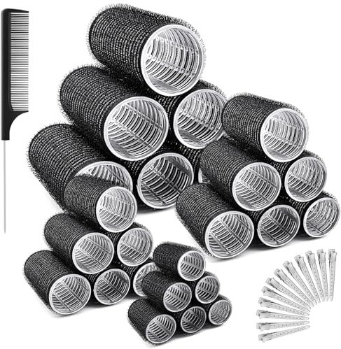 Aulese 36 Stück Lockenwickler Set, Lockenwickler Groß mit 4 Größen 64mm 48mm 36mm 25mm, Ohne Hitze Selbsthaftend Haftwickler mit 12 Stücke Haarspangen für Lange Medoum und Kurze Haare