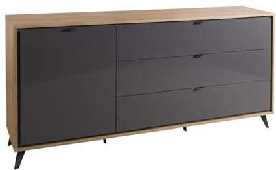 Composad | Buffet de la Ligne Cadre avec 1 Porte et 3 tiroirs, Meuble Salon, Porte TV, Moderne, (LxHxP) 185,2 x 86 x 40,7 cm, chêne chêne mielato et Gris Titane, fabriqué en Italie