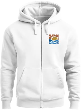 Neverless® Sweatjacke Herren Zip Hoodie Pullover Kapuze Logo Print Sommer Sonne Welle Strand Meer Fashion Streetstyle