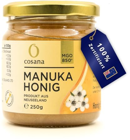 Cosana Manuka Honig 850 MGO + 250g – 100% Pur im Glas - Abgefüllt, versiegelt und zertifiziert in Neuseeland