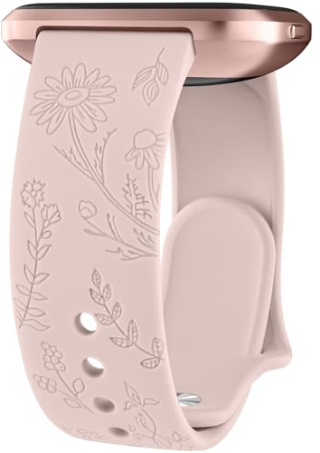 Vancle Armband für Fitbit Versa 2, Damen Herren, Silikon Armbänder Floral Gravierte Uhrenarmband Sport Ersatzarmband, Rosa