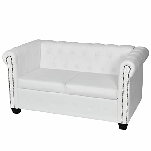Camerina Chesterfield-Sofa 2-Sitzer Kunster Weiß Schlafsessel Mit Bettfunktion Schlafsofa Klein