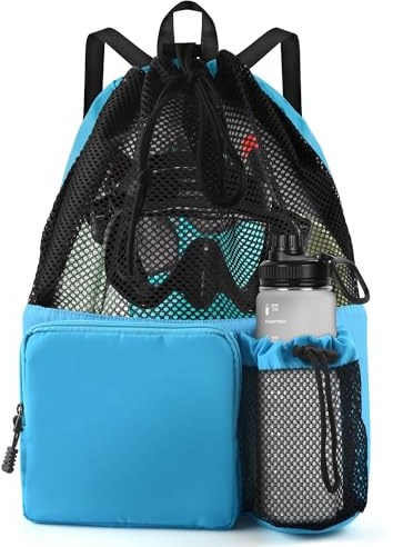 BROTOU Schwimmen Tasche, Schwimmtasche Mesh-Rucksack mit Kordelzug, Strandrucksack Turnbeutel Sportbeutel Verstellbar Tunnelzug Gymsack Wasserfest Sporttasche für Herren Damen