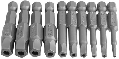 Mesee 10 Pieces H2.15-H7.55 Magnetic Pentagon Head Screwdriver Bits with 1/4 Hex Shank Security Tamper Proof Pentagonal Screwdriver Bit Set 5 Sided Screw Driver Bits, 50mm Length
