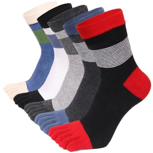 FaosTEQ Chaussette Homme 5 Paires Coton Cinq Chaussettes De Doigt Hommes Respirants Tasses À Tube Central À Rayures À Rayures-Style 1-UE 39-45