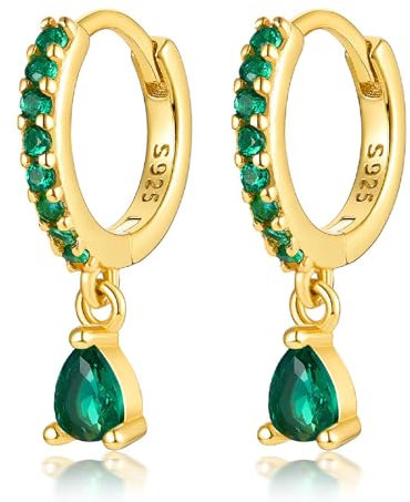 Ohrringe Gold Hängend Goldene Ohrringe Damen 1 Pair Ohrringe Grüner Stein Wassertropfen Hypoallergic Ohrringe Grün für Mädchen Frauen 12mm