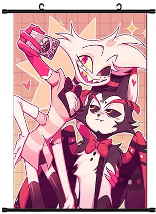 Zhongkaihua Hazbin Hotelposter Engel Staub/Alastor/Luzifer, Anime-Poster, Gemälde, Stoff, hängende Schriftrolle, Wandkunst für Hazbin Hotel, Merch, Schlafzimmer, Heimdekoration