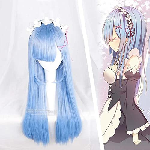 HBYLEE-Wig for cosplay Re:Life in a different world from zero Cosplay Wig Ram Rem 80cm Long Straight Synthetic Hair Adult Blue Wig
