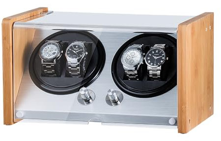 Automatischer Uhrenbeweger Für 4 Uhren Bambus Holz Shell Uhrenbeweger Box Mechanisches Uhrengehäuse Mit Automatikaufzug 5 Rotationsmodi Mit Leisem Mabuchi-Motor Und Dualem Netzteil ( Color : Silver )