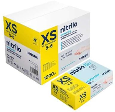 1000 Guantes de Nitrilo Azul XS – Pack de 1000 Unidades, Resistentes al Desgarro, Antideslizantes, Sin Látex, Apto para Uso Alimentario, Cumplen EN 455 y EN 374 (Azul, Talla XS)