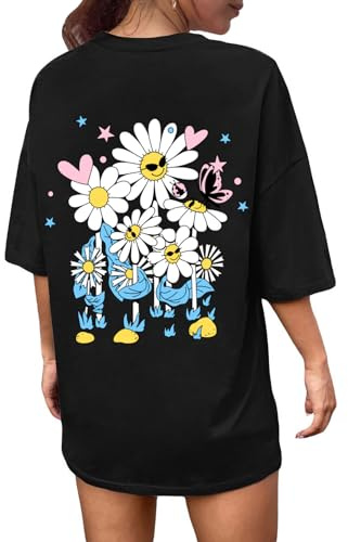 Svanco T-Shirt Damen Oversize Top Teenager Mädchen Rundhals Rückendruck Bluse mit Buchstaben Muster Summer Lose Sport Oberteile Summer Lässige