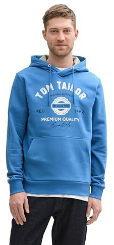 TOM TAILOR Herren Hoodie Sweatshirt mit Logo-Print, 11356 - Sapphire Blue, XL