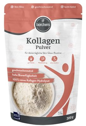 BORCHERS Kollagen Pulver 200g, Premium Kollagenhydrolysat, Kollagenpeptide Typ 1 & 3, leicht löslich, ohne Gentechnik, Ohne Zuckerzusatz, Skin-Glow-Routine