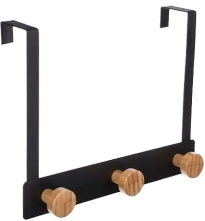 Silumen Patère de porte en métal noir avec 3 crochets bambou