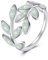 AXELUNA Weißer Opal Blatt Ring für Frauen 925 Sterling Silber Adjustable Leaf Ring Schmuck Geschenk für Mutter Ehefrau