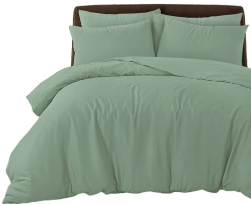 Bronwen Mathews Double Duvet Cover Cover Sets Sage Green - Soft & Breathable Microfibre Duvet Cover with 2 Pillowcases, Easy Care Wrinkle Free Double Bedding Set of 3 Pcs (Sage Green, Double)