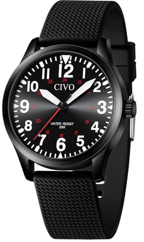 CIVO Uhren Herren Militär Outdoor: Mode Quarzuhr mit Groß Zahlen - Analog Schwarz Wasserdicht Silikon Männer