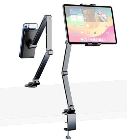 VIKOBESS iPad Mount for Desk Aluminum Alloy Tablet Mount Foldable Overhead Arm Stand with 360°Rotate Base Fits for 4.7-15.6 Screen Phone,Kindle,Fire HD,Monitor,iPad,Galaxy Tab Series