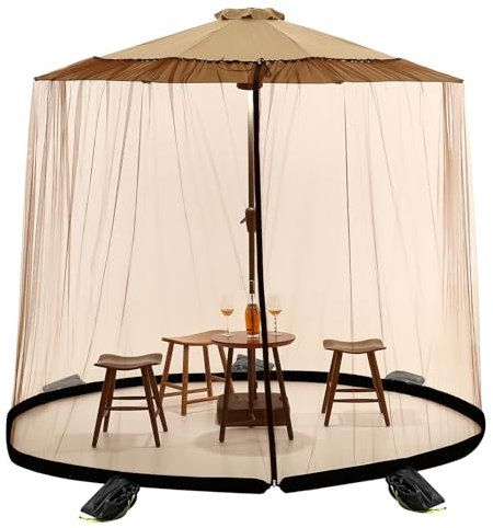 MIFXIN - Mosquitera para sombrilla de exterior con puerta con cremallera y cuerda ajustable, ideal para jardín, patio, pabellón y otros espacios al aire libre. (Marrón, 240CM*380CM)