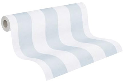 A.S. Création Kinderzimmer-Tapete Lilly & Luis - Strapazierfähige Vliestapete in Streifen-Optik - 10,05 m x 0,53 m - Blau, Creme - Made in Germany – 770784