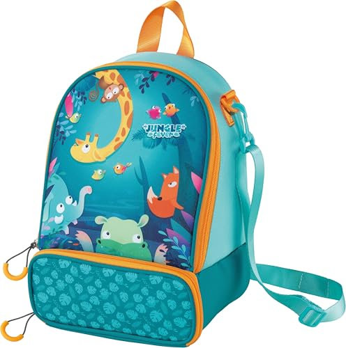 Maped Picnik - Sac Repas Isotherme Jungle Fever Vert Orange - 2 Compartiments - Bandoulière Amovible Utilisable en Sac à Dos - Elastique Intérieur pour maintien Gourde