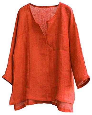 BOTCAM Vintage Fishing Shirt Men's Medieval Pirate Shirt Summer Long Sleeve Linen V Neck T Shirt Cotton Super Light Beach Shirt Boho Style Linen Shirt Long Sleeve Retro Cotton Shirt, orange, 3XL