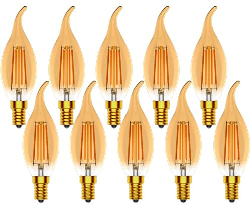Zcexhph E14 Kerze LED Vintage,4W Kerzenlampe LED,E14 Glühbirne Vintage,Nicht Dimmbar,Lampe in Kerzenform,2700K Warmweiß Filament Leuchtmittel,Amber,400LM,10er Pack