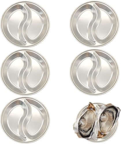ZAHD 5 PCS assiettes en acier inoxydable durabilité pour les huîtres Assiettes à HuîTres en Forme de Coquille Plateau De Mer Plats D'huîtres pour portionner les escargots les huîtres (Argent, 12cm)