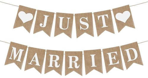 Ghirlanda Just Married,Ghirlanda Decorativa Matrimonio,Catena Gagliardetti Vintage,Striscione Decorativo per Auto Just Married,per Matrimonio,Addio al Nubilato,Cerimonia Nuziale Stile B