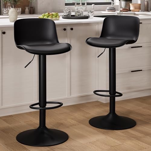 Kidol & Shellder Barhocker 2er Set Schwarz, Höhenverstellbare Barhocker mit Lehne, Drehbare Barstühle Küchenhocker für Küche & Tresen