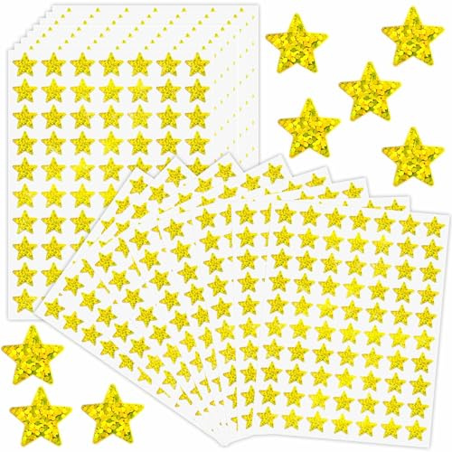 2240 Stück Sterne Aufkleber Gold, Star Sticker Gold mit Glitzer, Selbstklebende Aufkleber Sterne Belohnungssticker für Kinder Gold Sternaufkleber für Lehrer, Studenten, Scrapbooking, DIY