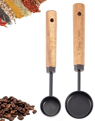 HUVZOR 2Pcs Cuchara medidora de café, retro, plata, cuchara dosificadora de acero inoxidable, cuchara dosificadora con mango de madera de nogal, perfecto para café y té,5/15ml