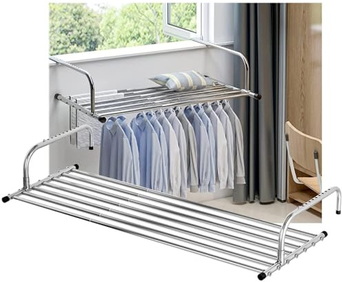 YCVAWEOD Retractable Clothes Hanger Foldable Clothing Rack, Extension Space Stainless Steel Hanging Drying Rod, for Balcony Railings Windowsill to Pursue happin LWX