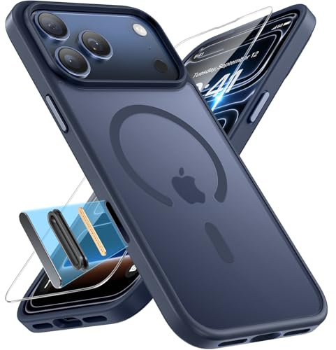 Miracase for iPhone 17 Pro Case with MagSafe & 9H+Screen Protector, Blue-C | TOP Military-Grade Protection & Strong Magnet Shockproof Scratch-Resistant with Velvet Touch for iPhone 17 Pro Cover 6.3