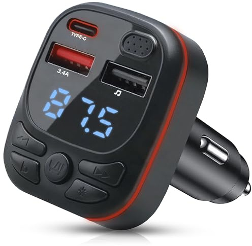 Trasmettitore Bluetooth Per Auto Con Porta Usb-A e Usb-C Accendisigari Ricevitore Audio Fm