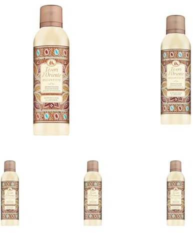 TESORI D’ORIENTE Duschschaum 'Byzantium' | Aromatischer Duschschaum mit schwarzer Rose und Labdanum | Luxuriöse Körperpflege | Wellness-Ritual für Körper & Sinne | 200ml (Packung mit 5)