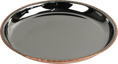 Catergold Copper & Stainless Steel Lunch & Dinner Plate 19cm Hand-Hammered Traditional Indian Thali Tableware (1)