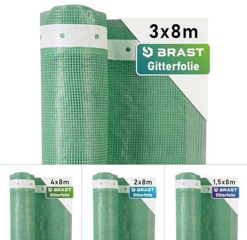 BRAST Gitterfolie Gewächshausfolie 250 g/m² | 20 Größen | Breite: 1,5–4m | Länge: 5–15m | Grün | verstärkter Nagelrand | UV-beständig lichtdurchlässig witterungsbeständig wasserdicht | 3x8m