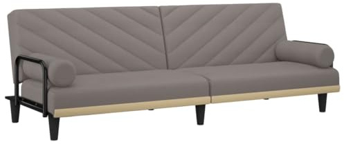Wynira Schlafsofa mit Armlehnen Taupe Stoff, 205x89x70 cm, 2 Kissen, verstellbare Rückenlehne, modernes Sofa Wohnzimmer, platzsparendes Mehrzwecksofa, komfortable Wohnlandschaft