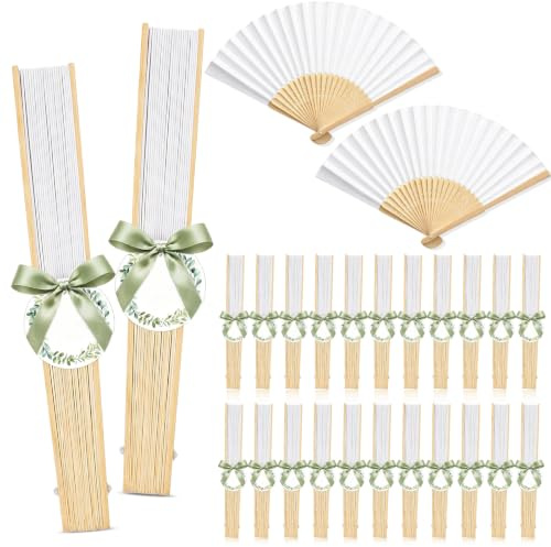 BBTO 30 Stück Hochzeitsfächer Fächer Hochzeit Handfächer Faltfächer Hochzeit Gastgeschenke Stofffächer Bambus Papierfächer für Hochzeitsdeko Geburttag Sommer Gastgeschenk Taufe DIY