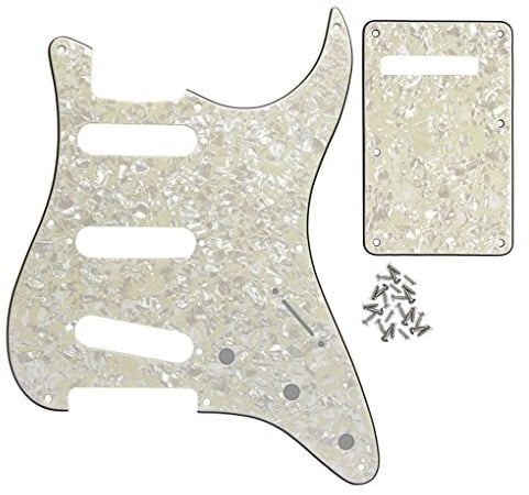 FLEOR Set of 8 Hole SSS Pickguard and Guitar Backplate with Screw for Vintage ST Style Guitar Parts Replacement,4ply Aged Pearl