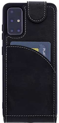 Burkley Leder Flip Case für Samsung Galaxy A51 Handyhülle Handytasche mit 360° Schutz und Kartenfach (Schwarz)
