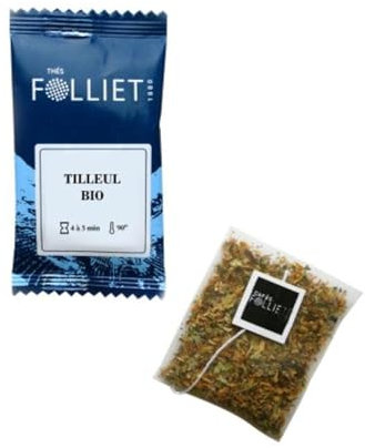 CAFÉS FOLLIET - Infusion Bio - Tilleul - Sans théine & Sans conservateurs - Calmant & Relaxant - Sachets d'origine végétale - 24 Sachets