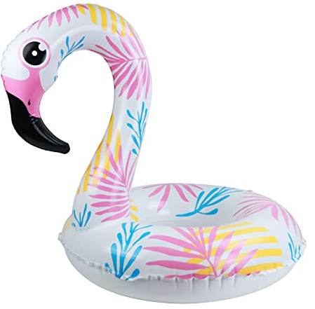 BLUE SKY - Bouée Flamant Rose - Gonflable - 069789 - Rose - Plastique - 120 cm de Diametre - Jouet Enfant Adulte - Jeu de Plein Air - Piscine - À Partir de 8 Ans