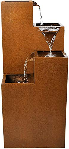 Köhko Ribero-XL Rustic Brown Corten Steel Fountain with LED Lighting, Water Features for Outdoor and Indoor Garden, 32006XL, H 90 cm x W 30 cm x D 30 cm