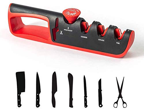 Knife Sharperener, Manual Knife Sharpener, Kitchen Multi-Function Adjust 4 in 1 Kitchen Knife Sharpening, Chef's Best Choice, Diamond Tungsten Steel Ceramic Non-Slip Scissor Knife Sharperener ,Black