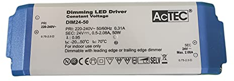Alimentatore Trasformatore Dimmerabile Con Triac Dimmer 24V 50W, Dimmerabile Direttamente Su AC 220V Taglio Di Fase, Voltaggio Costante Per Striscia Led 24V